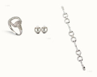 Gucci 18K金 钻石手链、耳环、戒指套装