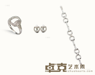 Gucci 18K金 钻石手链、耳环、戒指套装 