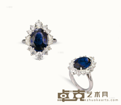 蓝宝石镶钻石戒指 