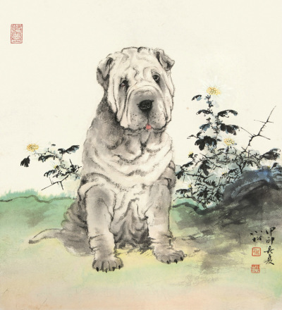苏小松     甲申（2004）年作 沙皮犬与雏菊