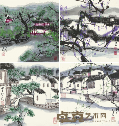 杨正新     甲午（2014）年作 水乡印象 （四幅） 47×45cm×4