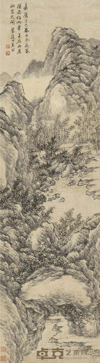 奚冈  丁巳（1797）年作 溪山竹舍 121×33cm