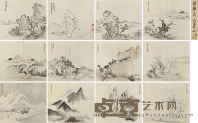张宏 仿古山水册 册页 (十二开) 25×29cm×12