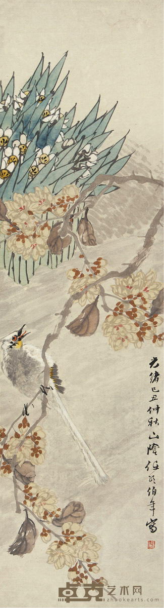 任颐 己丑（1889）年作 仙寿图 83×22cm