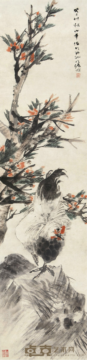 任颐 癸巳（1893）年作 大吉图 131.5×31.5cm