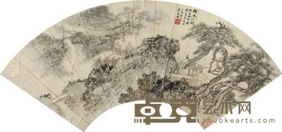 朱梅邨     乙酉（1945）年作 松风水阁 扇片 18×50.5cm