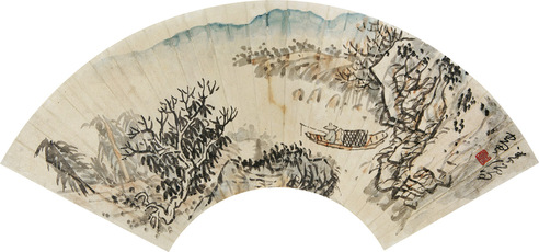 黄秋园     溪山独钓 扇片