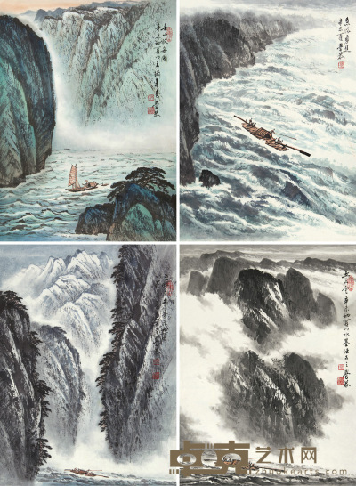 岑学恭     辛未（1991）年作 蜀江胜境 （四幅） 46×34cm×4