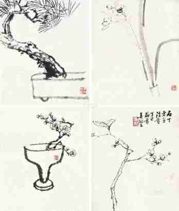 吴养木 1977年作 花卉图 册页 （十选四） 水墨纸本