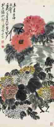 曹简楼 花卉图 立轴 设色纸本
