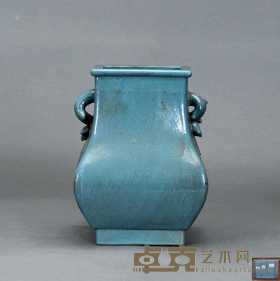 紫砂胎蓝釉双耳瓶 高22cm