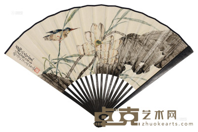 徐菊庵 乙未（1955）年作 藕花香里 成扇 设色纸本 18×48cm