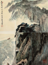 陆一飞 丁卯（1987）年作 山水 （六幅） 镜片通屏 设色纸本