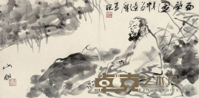 吴山明 辛卯（2011）年作 达摩面壁图 镜片 水墨纸本 40×80cm