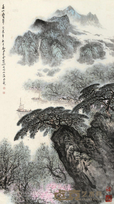 卢星堂 戊辰（1988）年作 青山叠翠 立轴 设色纸本 110×62cm