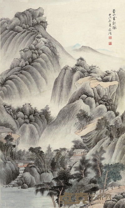 董希源 甲戌（1994）年作 春山云起图 镜片 设色纸本 111.5×66.5cm