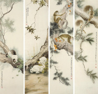 董希源 甲戌（1994）年作 动物 （四幅） 四屏镜片 设色纸本