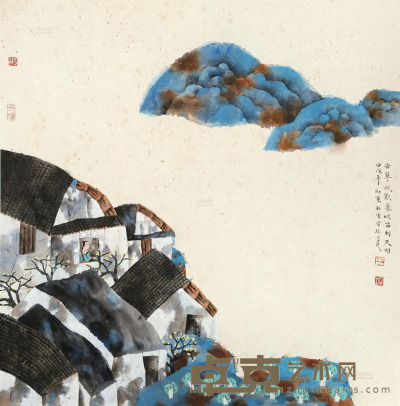 林容生 甲戌（1994）年作 杏花疏影 镜片 设色纸本 66×66cm