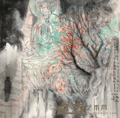 张明弘 甲午（2014）年作 善缘佛法 镜心 设色纸本 68×69cm