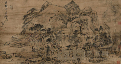 八大山人 壬申（1692）年作 古意山水 立轴 设色纸本 44×82cm