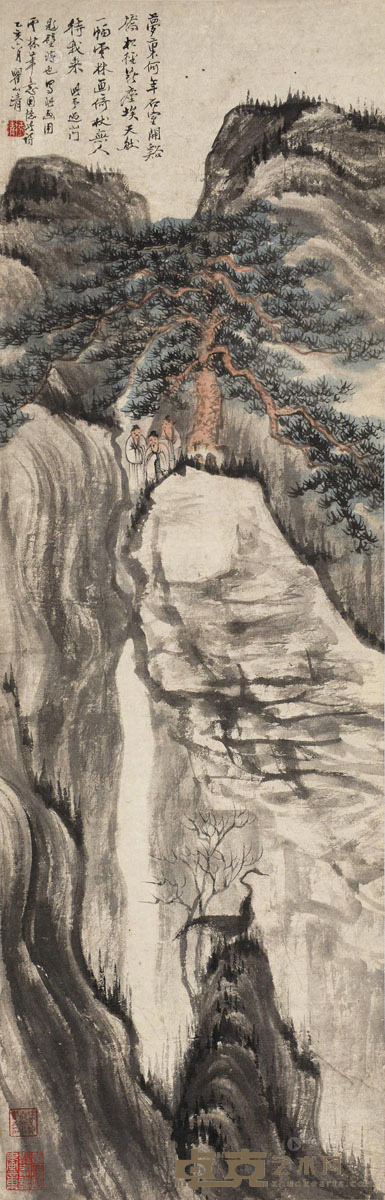 梅清 乙亥（1695年）作 黄山高士 立轴 设色纸本 94×30cm