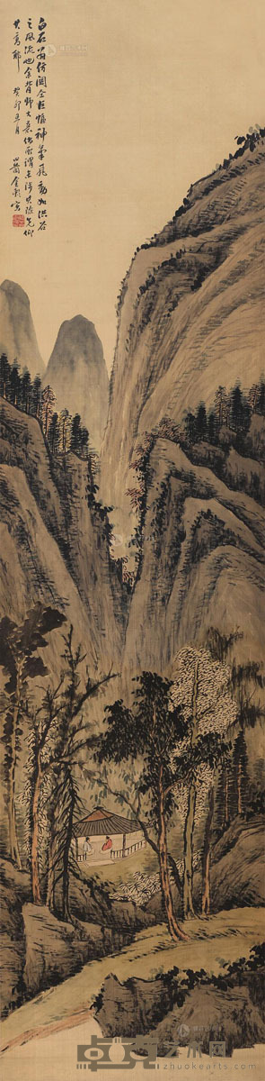 金心兰 癸卯（1903年）作 仿关仝山水 屏轴 纸本 221×54cm