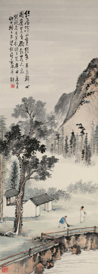 吴观岱 庚申（1920年）作 幽居图 屏轴 设色纸本