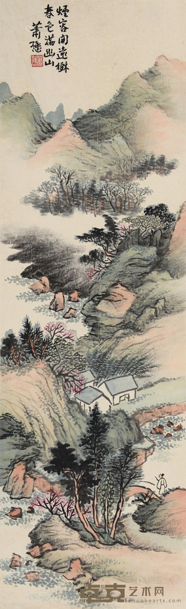 萧愻 春满幽山 立轴 设色纸本 85×21.5cm