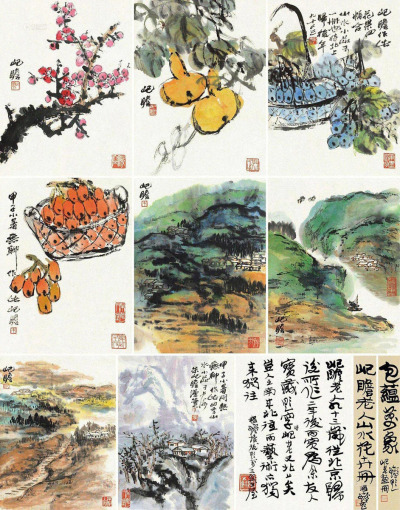 朱屺瞻 甲子（1984）年作 山水花卉册 册页 （八开） 设色纸本