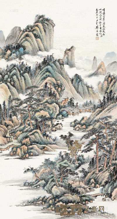 樊浩霖 乙丑（1925）年作 松云闲居 立轴 设色纸本 149.5×81cm