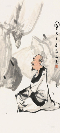 吕凤子 丙子（1936）年作 达摩面壁 立轴 设色纸本