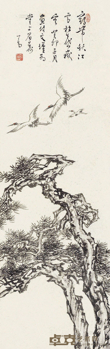 溥儒 癸卯（1963）年作 鹤鸣松峰 立轴 设色纸本 88.5×28cm