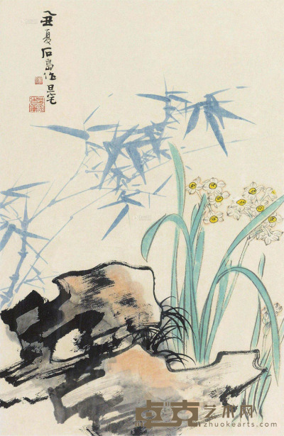 刘旦宅 乙丑（1985）年作 石中清趣 镜框 设色纸本 67.5×44cm