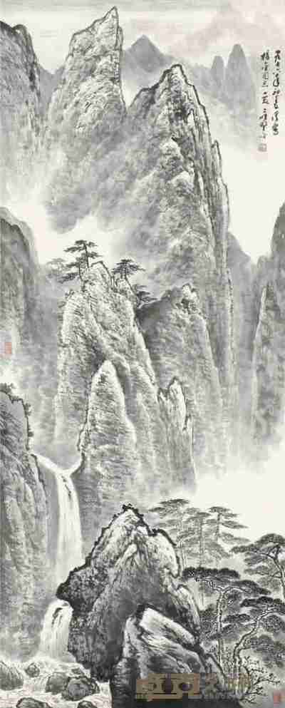 应野平 1976年作 高山悬瀑 立轴 水墨纸本 164×67.5cm