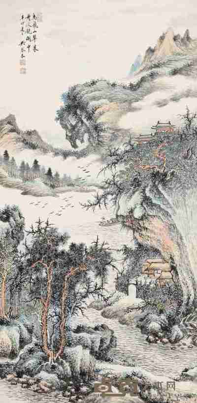 吴琴木 辛卯（1951）年作 镜湖翠山 镜片 设色纸本 105.5×52cm