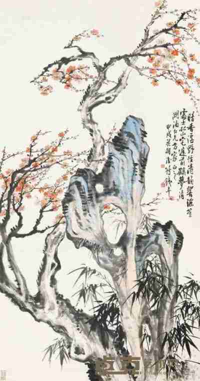符铁年 甲戌（1934）年作 暗香清韵 立轴 设色纸本 178.5×95cm