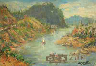 林达川 1970年作 富春帆影 油彩 画布 38×54.5cm