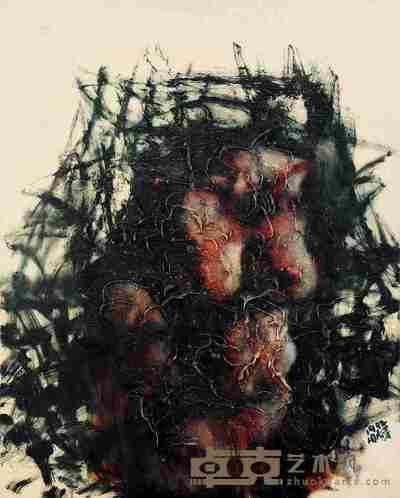 周春芽 1992年作 红色山石系列——人体 油彩 画布 99×80cm