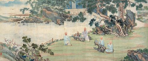 黄棠     西泠四君雅集图 镜片 设色纸本
