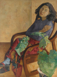 王岩     1995年作 穿红裙的女子 布面油画