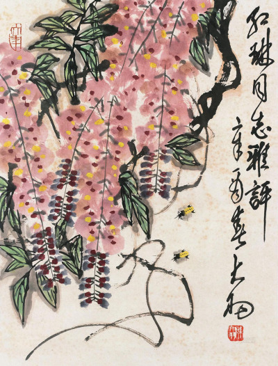 陈大羽     1981年作 花卉图 立轴 设色纸本