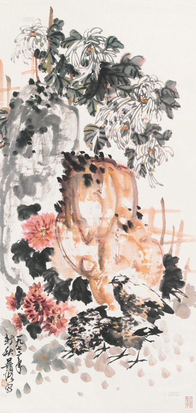 吴茀之     1972年作 花卉图 立轴 设色纸本