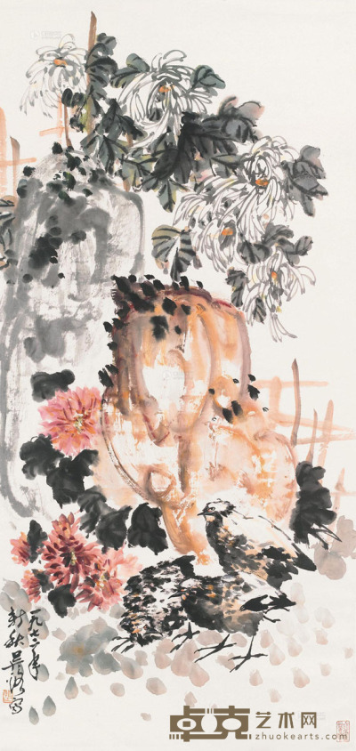 吴茀之     1972年作 花卉图 立轴 设色纸本 109.5×52.5cm