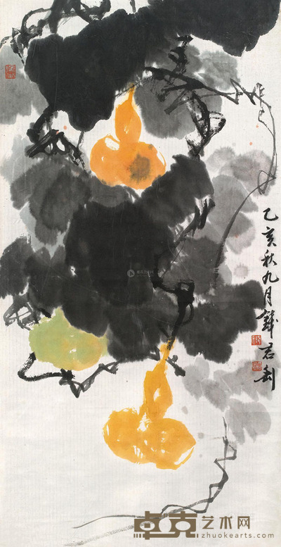 钱君匋 1995年作 硕果图 镜片 设色纸本 102×52cm