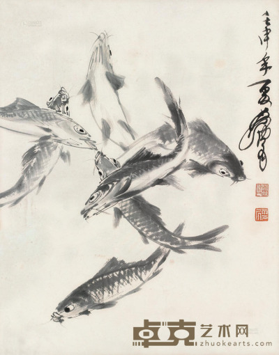 黄胄     1992年作 鱼跃图 镜片 设色纸本 68.5×53.5cm