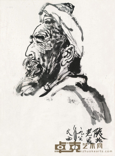 刘文西     1987年作 陕北老农图 立轴 设色纸本 68×50cm