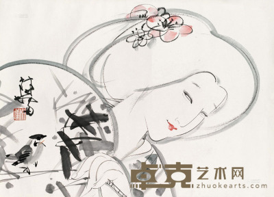 林墉     日本少女图 镜片 设色纸本 49×67.5cm