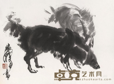 黄胄     鬣狗图 镜片 设色纸本 35×47cm