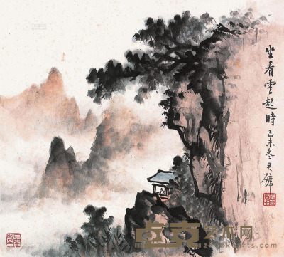 黄君璧     1979年作 坐看云起时图 镜片 设色纸本 27.5×30cm