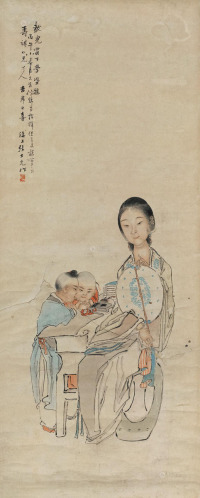 张士元     1786年作 教儿图 立轴 设色纸本